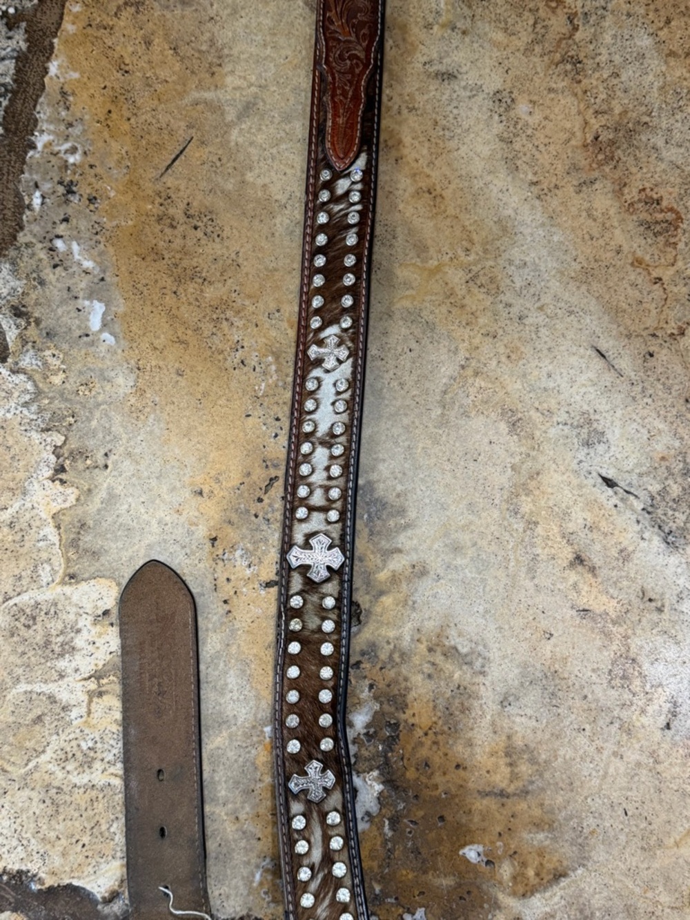 Men’s Nocona Leather Western Belt with Silver Cross Studs- 38